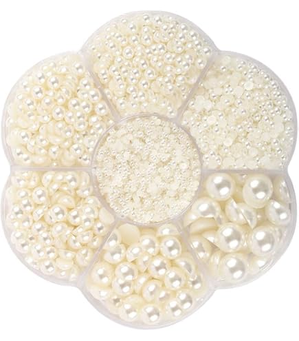 Perles Demi-rondes à Dos Plat 1900pcs - Gemmes Fleur Blanche 3-10mm - Création Bijoux