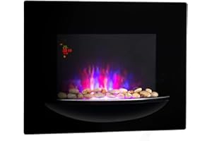 Klarstein Brasero - Cheminée Murale électrique, 1800 W,Chauffage électrique, 2 puissances, vitrocéramique, Illusion de Flamme, Choix de Couleur, Pierres décoratives, minuterie hebdomadaire, Noir