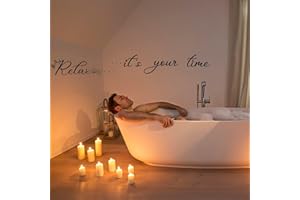 PLIGREAT Calcomanías de pared con citas Relax It's Your Time, calcomanías de pared de despegar y pegar, adhesivo de pared de vinilo extraíble para baño, bañera, yoga, sala de meditación, decoración de