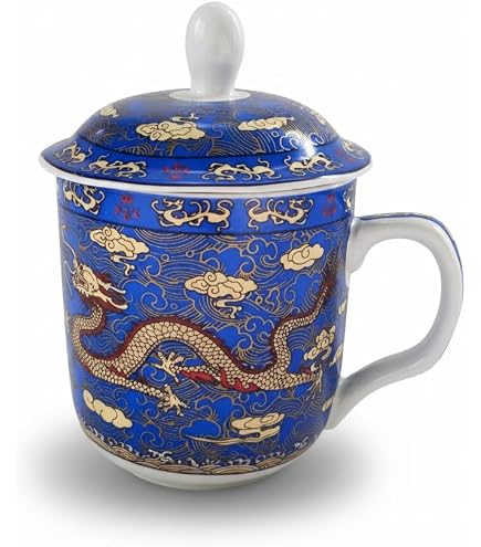 Buy Traditional Chinese Dragon Tea Mug with Lid, Ceramic, Red and