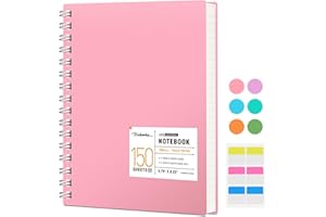 HIUKOOKA A5 Wirebound Lined Journal - Spiral College Ruled Notebook 300 Pages, Large Hardcover Journal 14 x 21cm, 100gsm Thick Paper Notebook for School Student Study,Meeting(Pink)