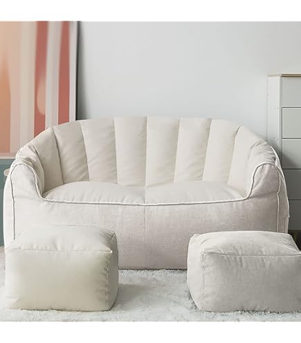Bepouf - Pouf a Sacco Media Vuoto 70x110H cm 220L 100% Ecopelle Beige no Imbottito, Pouf Poltrona Salotto Camera da Letto, Puffo per Sedersi Comodo e