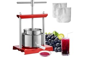 VEVOR Fruit Wine Press, 0.8 Gallon/3L, 2 Stainless Steel Barrels, Manual Juice Maker, Cider Apple Grape Tincture Vegetables Honey Olive Oil Making Press with T-Handle for Outdoor, Kitchen, and Home