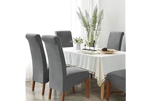FUNVALLEY SURPERFECT Soft Spandex High Back Chair Covers, Set of 4 Pack, Washable Dining Room Large Chair Protector, Removable Dining Chair Slipcover, Seat Cover For Home Kitchen Hotel Banquet Wedding Decor (Gray)