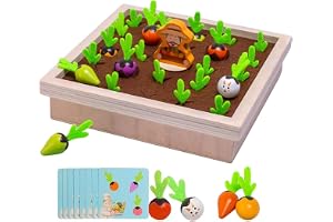 Cots & Cuddles Wooden Carrot Board Montessori Toy Set for Kids Vegetable Harvest Memory Game Educational Learning Wood Toy for Toddlers Pretend Play