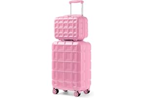 Kono Luggage Sets 2 Piece Hard Shell ABS Suitcase with TSA Lock Spinner Wheels Travel Carry On Hand Luggage 20 inch with Beauty Case (Pink)