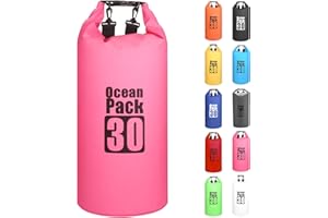 MORAINJAY 30L Bolsa Estanca,Rosa Rojo Bolsa Impermeable Bolsa Seca Mochila Estanca con Correa de Hombro Ajustable,2L/5L/10L/15L/20L Dry Bag para Camping,Pesca,Rafting,Ciclismo