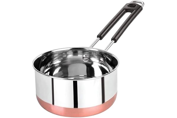 AADHIK Tea Pan Stainless Steel Copper Bottom Sauce Pan Milk Pan Tapeli Patila Induction Base 1.5 Litre Sauce Pot Milk Boiler with Handle (1500 ml)