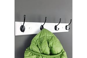 lomejii Wooden Wall Coat Rack with 4 Hooks, 44 cm, Strong Hook Rail for Coat, Hat, Bag, Large Modern Coat Rack for Entrance, Hallway, Bedroom, White Coat Rack