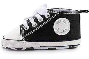 GINZER Toddler Infant High Top Baby Boy and Girl Sneakers, Crib Shoes - Newborn Shoes, Canvas Denim Shoes, Fashionable Breathable Infant First Walking Shoes