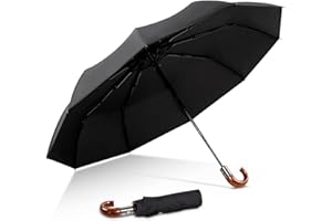 DORRISO Luxe Pliant Parapluie J-Poignée en Bois Résistant Preuve de Neige Vent Automatique Ouverture/Fermeture Parapluie de Affaires Voyage J-Poignée Jaune