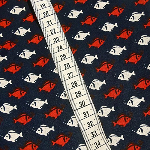 4×0,5m MARITIM Fische-Anker-Wellen rot-blau Muster-Mix BW-Stoff 100% Baumwolle Stoffbreite 1,4m (insgesamt 2m x 1,4m) - 3
