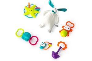 AUBY Bebe Coffret Hochets Peluche Lapin de 30 cm Sensoriel Puériculture Cadeau Naissance – Jouet Bébé 0, Animal Print, FR461536, hochets-0m+, Multicolore, 1 2 3 4 5 6 7 8 9 10 11 12 Mois