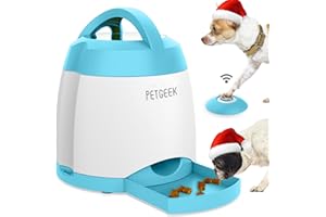 PETGEEK Treat Dispenser Dog Toys, Automatic Pet Feeder with Dual Power Supply and Remote Control, Dog Puzzle Toys and Interactive Dog Toys in One for Indoor or Outdoor Play(Blue)