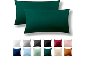 ‎ALREYA Alreya 2er-Set Renforcé Kissenbezug 40 x 80 cm - 100% Baumwolle mit YKK Reißverschluss, Superweicher Kopfkissenbezug 40x80, Kissenhülle, Waldgrün, nur Kissenbezug