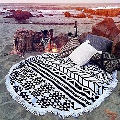 Wuiyepo Anti-Saison Runde Bettzeug Vorahnung Tischdecke Staubblockierung Stoff Vorhang Sofa Stoff Tapestry Hippie Boho Gypsy Tuch Strandtuch Picknick Decke Schal (Schwarz)