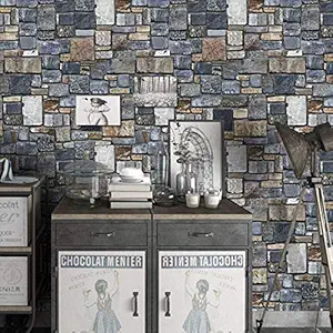 Wolpin Wall Stickers DIY Decals Wallpaper 3D Brick Stone Self Adhesive, Multicolor Stone