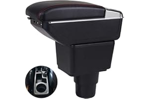 MIVPD Auto Mittelarmlehne Mittelkonsole Armlehnen für F-ord Ecosport 2018-2020 Doppelarmlehne Aufbewahrungsbox Mittelarmlehne mit USB Organizer Stand ABS Container Leder Armlehne mit Getränkehalter