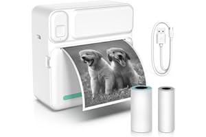 BraveKoi Sticker Printer, Mini Thermal Printer, Portable Photo Printer, Bluetooth Printer, For Mobile Phones, Tablets, Compatible with iOS or Android with 2 Thermal Paper