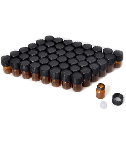 Fiole Huile Hanouka Enslz Lot De 50 Mini Flacons Vides Pour Huiles Essentielles, 1 Ml (1/4 Dram), 2 Ml (5/8 Dram), Bouteille En Verre Ambré Avec Réducteur D'orifice Et échantillon Parfum