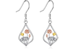 VONALA Boucles d'oreilles pendantes en forme de fleur de lotus en argent sterling 925 - Cadeau pour femmes, filles, adolescentes, Argent sterling, Pas de gemme