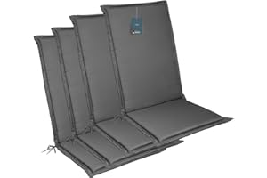 ‎LILENO HOME LILENO HOME Gartenstuhl Auflagen [4er Set - Hochlehner] in Anthrazit - Bequeme Liegen als Sitzauflagen für Gartenmöbel - Stuhlkissen für Gartenstühle und Klappstühle MIA