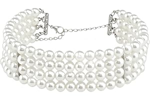JKJF Flerskiktade falska pärlor halsband i tjugoårsstil, rund hals falskt pärlhalsband, 4 rader falskt pärlhalsband, 20-talsstil, vintage bröllopsdräkt