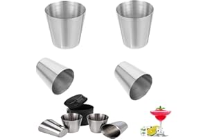 gotyou Pequeño Vaso de Metal, Vasos de Chupito Apilables con Funda de piel, 30 Ml Vasos de Acero Inoxidable, 30ml Tazas Camping, para Picnic Viajar Reutilizable, 4 Copas de Vino + 1 Manga de Vino