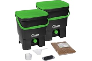 SKAZA EXCEEDING EXPECTATIONS. skaza Bokashi Organko Lot de 2 bacs à Compost en Plastique recyclé avec Son Son Bokashi EM 1 kg Noir/Vert
