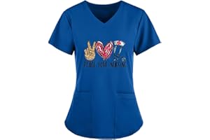 STPT Schlupfhemd Bluse Kurzarm V-Neck Kasack Damen Pflege mit Karikatur Motiv und Taschen Uniform Berufsbekleidung Krankenschwester Kleidung Schlupfkasack Uniformen