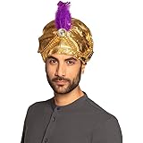 Boland 81015 - Turban Sultan Selim - Goldfarben, Perlenschmuck, Federn, weißer Schmuckstein, Stoffmütze, one size, Gummizug, 