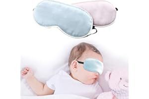 WOSO Pack of 2 Baby Natural Silk Filled Comfortable & Adjustable Sleep Eye Mask for Babies and Toddlers Sleeping Aids Super Soft Material with Carry Pouch (Baby Blue+Pink)