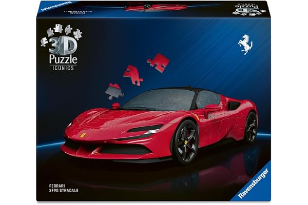 Ravensburger - Puzzle 3D Ferrari SF90 Stradale - Maquette de Voiture à Construire - Puzzle Voiture de Sport 3D sans Colle - 108 Pièces - Dès 8 Ans - 12008041