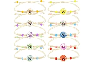 Augesak 10 Stück Armband Geflochten, Freundschaftsarmbänder für Mädchen, Schmetterling und Blumen Gewebte Armbänder, Verstellbare Armband für Geburtstag Mitgebsel Mädchen Frauen Teenager