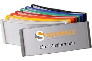 Schmalz® Targhetta in plastica curva, 75 x 30 mm, colori alla moda, plastica ABS con magnete per i vestiti (blu, 1 pezzo)