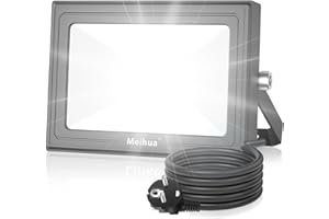 ‎MEIHUA MEIHUA LED Strahler mit Stecker, 60W LED Strahler Außen, Superhell 6000LM LED Scheinwerfer, 6500K Kaltweiß Wandleuchte, IP66 Wasserfest Außenstrahler für Hinterhof Auffahrt Türen Garage Flur Garten