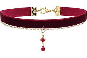 YOLEV Velvet Choker Collar Necklace Red Pendant Choker Necklace Goth Collar Choker Necklace Jewelry Gift for Women Girls