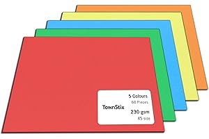 TOWNSTIX 60 Sztuk, 230 g/m² - Karton Kolorowy A5, Gruby Karta Kolorowa do Rysowania Druku Drukarka - 6 Kolorów
