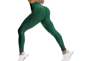RIOJOY Women Anti Cellulite Gym Waffle Leggings, High Waist Yoga Pants Bubble Textured, Scrunch/Ruched Butt Lift Running Tights