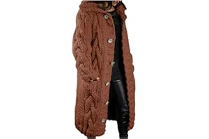EMUKFD Women Open Front Cardigan Cable Knit Sweaters Solid Color Lightweight Long Sweater Coats Button Outwear with Pockets Autumn Winter Loungewear