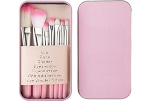 iJiGui Set Di Pennelli Professionali Per Trucco, 7 Pezzi Pennello Da Sfumatura, Make Up Kit di Pennelli per Ombretti, per Fondotinta Cipria Correttore Fard e Occhi, con Scatola di Latta (rosa)