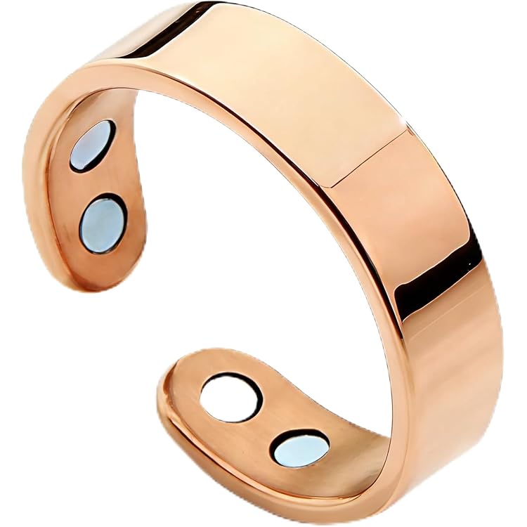 Produktbild von Qbxsdth Therapeutischer Magnetring Für Lymphdrainage, Magnetfeldtherapie- Ring Öffnung Verstellbar, Magnetischer Lymph-Entgiftungsring, Eleganter Magnettherapie-Ring Aus Reinem Kupfer (2Pcs/Silver