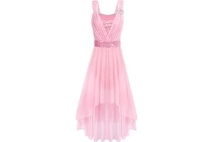 Odizli Women Lyrical Dance Costumes Sleeveless Sling Sequins Flowy High Low Tulle Tutu Skirts Adult Ballet Leotard Gymnastics Bodysuit Dress Modern Contemporary Ballerina Dancewear