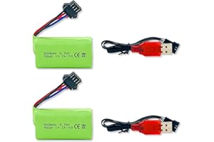 BORSCELLOR 2PCS 7.4V 500mAh SM-4P Plug-in Rechargeable RC Vehicle Li-ion Battery with USB Charging Cable for RC Toys RC Cars, Stunt Rollovers, RC Trucks, RC Boats, and RC Engineering Vehicles
