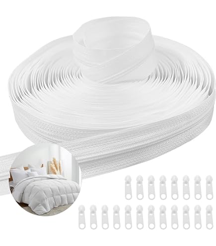 Fermeture à Glissière Sans Fin 5 Mètres - Nylon Blanc - 15 Curseurs Inclus - Pour Couture Vêtements, Sacs, Maison