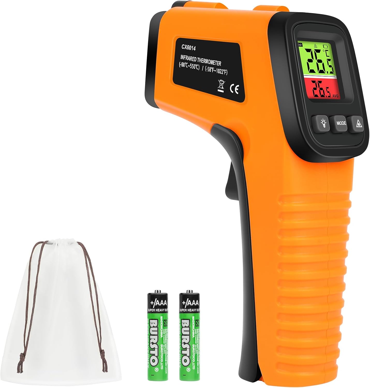 HOTUT Thermomètre Infrarouge, Thermometre Laser Numérique Sans Contact, -58°F~1022°F (-50°C~550°C) Pistolet Température Laser, Emissivité Réglable, Thermomètre pour Cuisine/Frigo/BBQ/Industrie