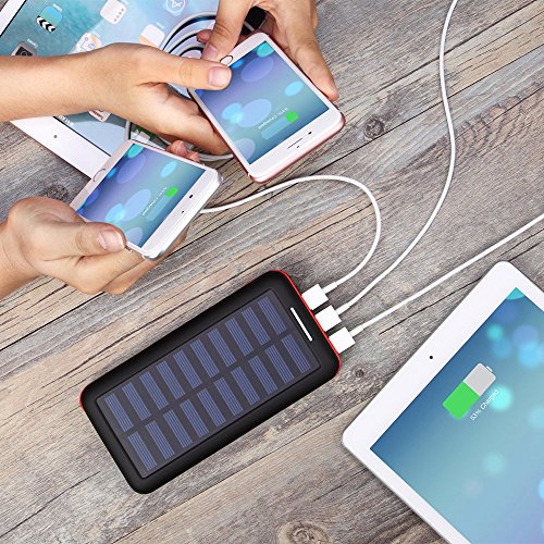 Batterie Externe AKEEM Am  liorer 24000mAh Chargeur Solaire Portable avec Deux Entr  es Lighting et Micro  et 3 Ports USB de Power Bank Batterie pour 
