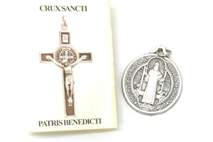 OVUNQUE PROTEGGIMI Medaglia di San Benedetto 32 mm in Metallo Color Argento con spiegazione. Medal of St. Benedict.