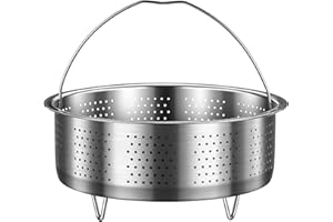 HOVEELUTY Panier en acier inoxydable avec poignée et support de pied, insert universel pour casserole avec trou uniforme, adapté pour cuiseur à riz, poêle à frire, marmite à soupe, accessoires pour autocuiseur