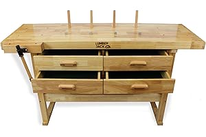 LUMBER JACK WB1520D4 Heavy-Duty Hardwood Workbench, 1520mm x 620mm, 7" Vise, 4 Drawers, Storage Shelf, FSC Certified Wood, Professional & DIY Woodworking Bench, 113kg Capacity